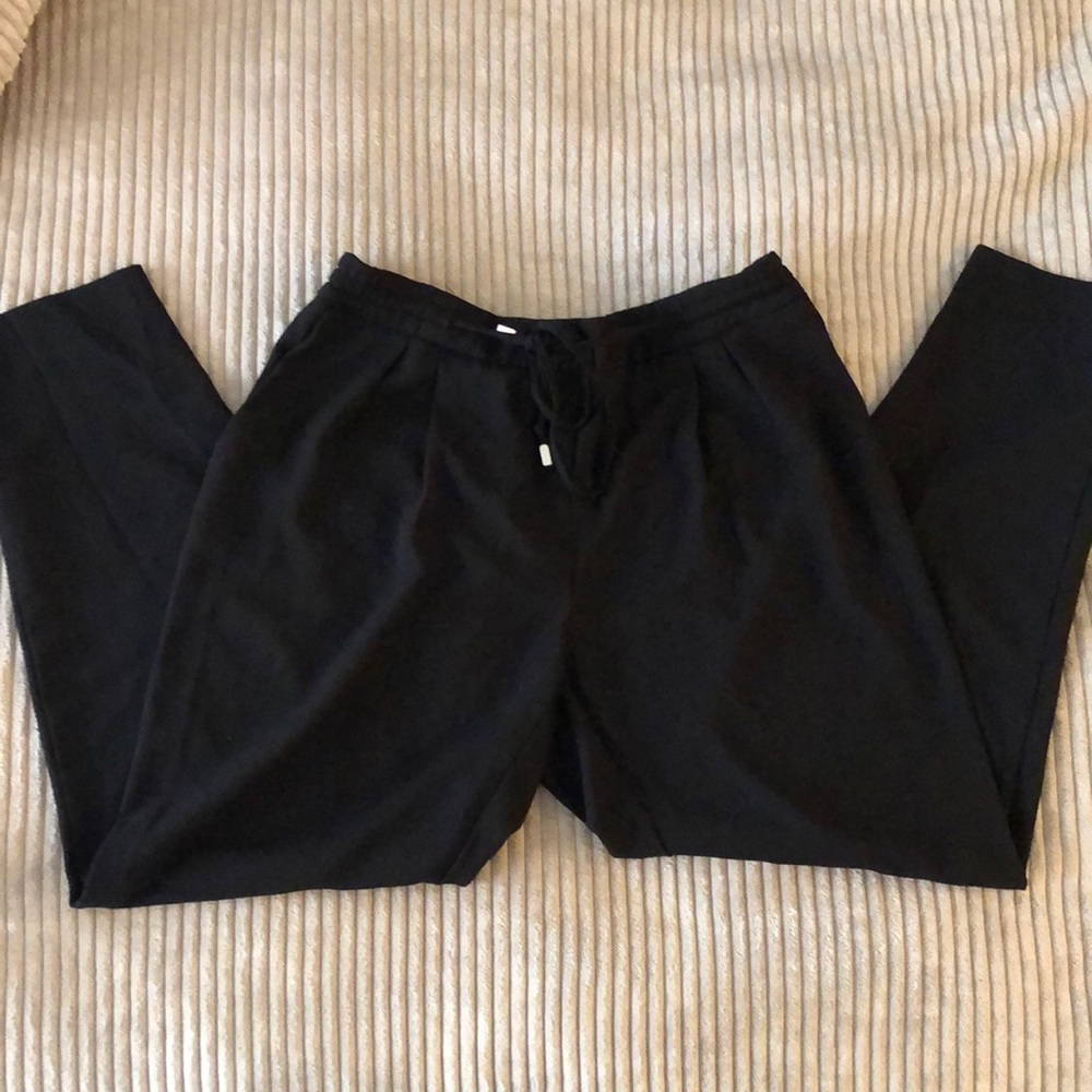 Black silk pants with cinched waist